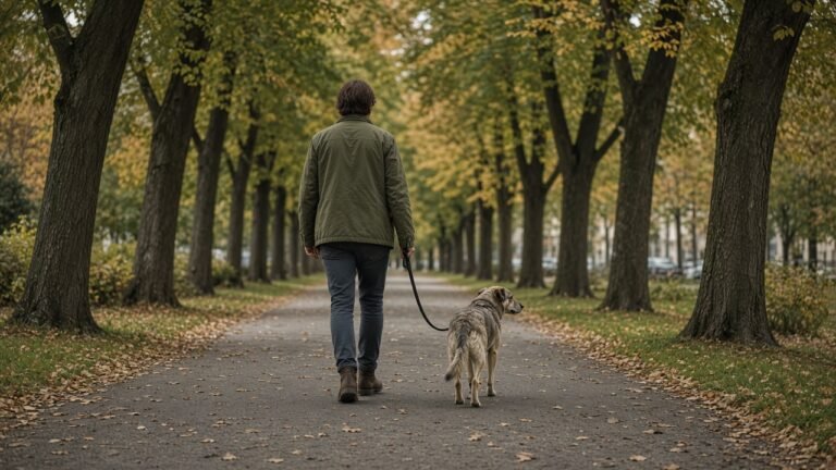 persona che passeggia con il cane al guinzaglio